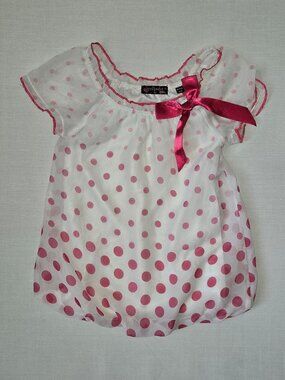 NWOT Tempted Girls White Pink Polka Dot Blouse 2T Toddler Bow Top
